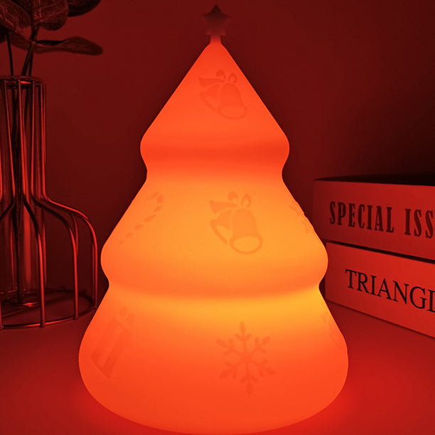 Contemporary Creative Rechargeable Battery ABS Silica Christmas Tree Bell Snow LED Table Lamp Night Light For Bedside