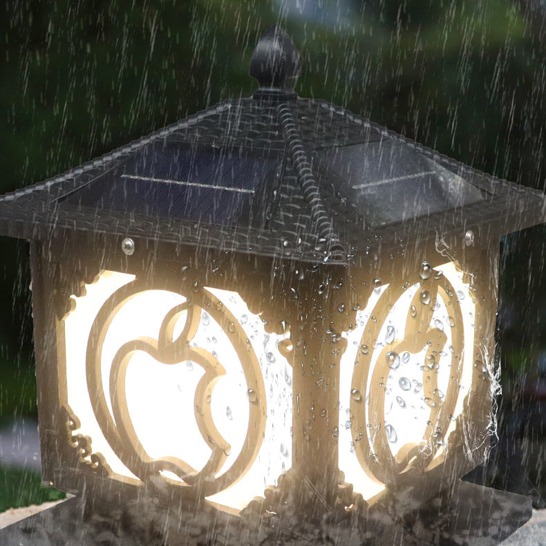 Traditional Chinese Solar Waterproof Aluminum Acrylic Square Pointed Apple LED Outdoor Light For Garden