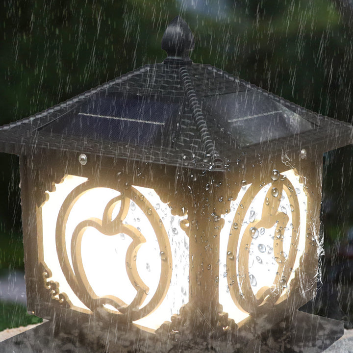 Traditional Chinese Solar Waterproof Aluminum Acrylic Square Pointed Apple LED Outdoor Light For Garden