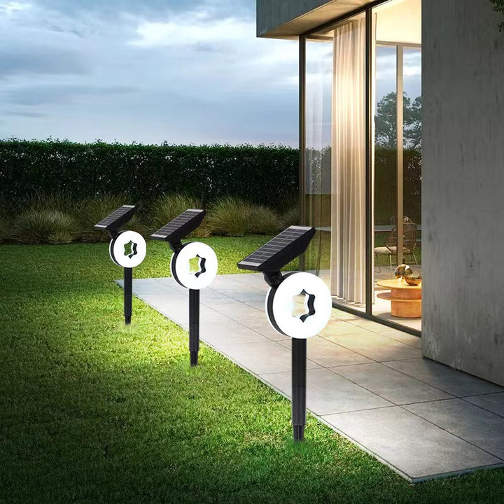 Moderne Art Deco Solar Wasserdichte ABS PC Runde Mond Dreieck Polygon Geometrische LED Außenleuchte Landschaftsbeleuchtung Für Garten 
