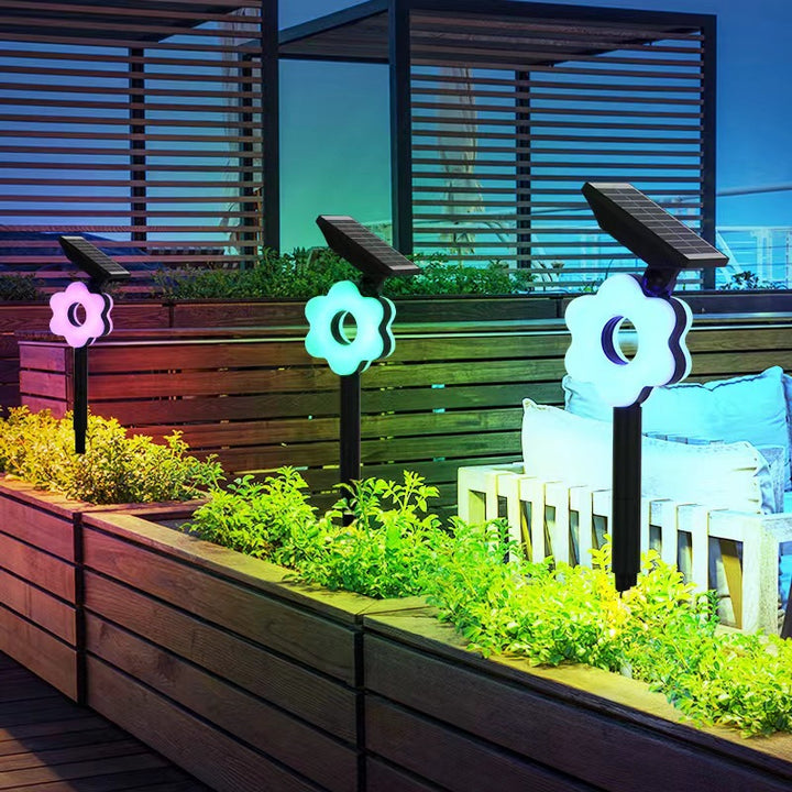 Moderne Art Deco Solar Wasserdichte ABS PC Runde Mond Dreieck Polygon Geometrische LED Außenleuchte Landschaftsbeleuchtung Für Garten 