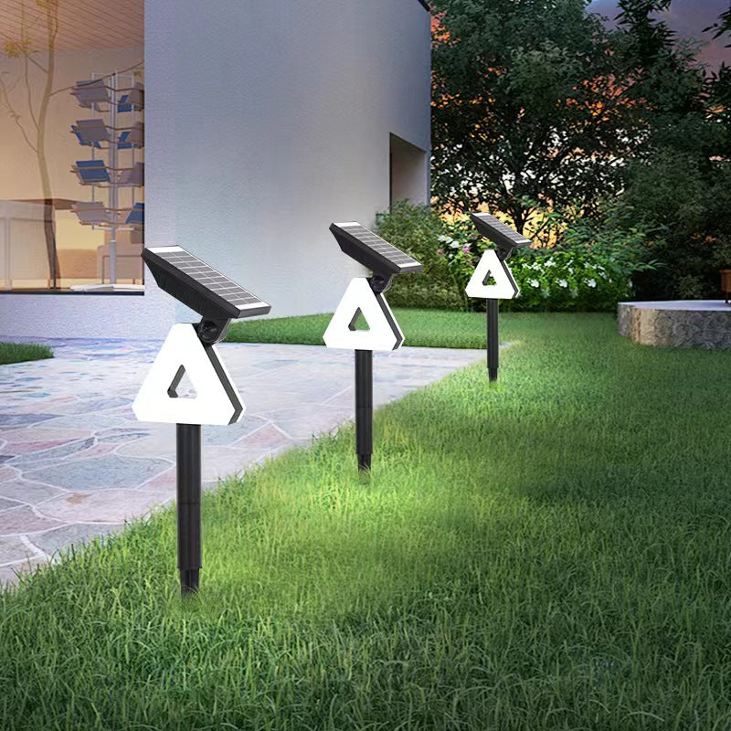 Modern Art Deco Solar Waterproof ABS PC Round Moon Triangle Polygon Geometric LED Outdoor Light Landscape Lighting For Garden