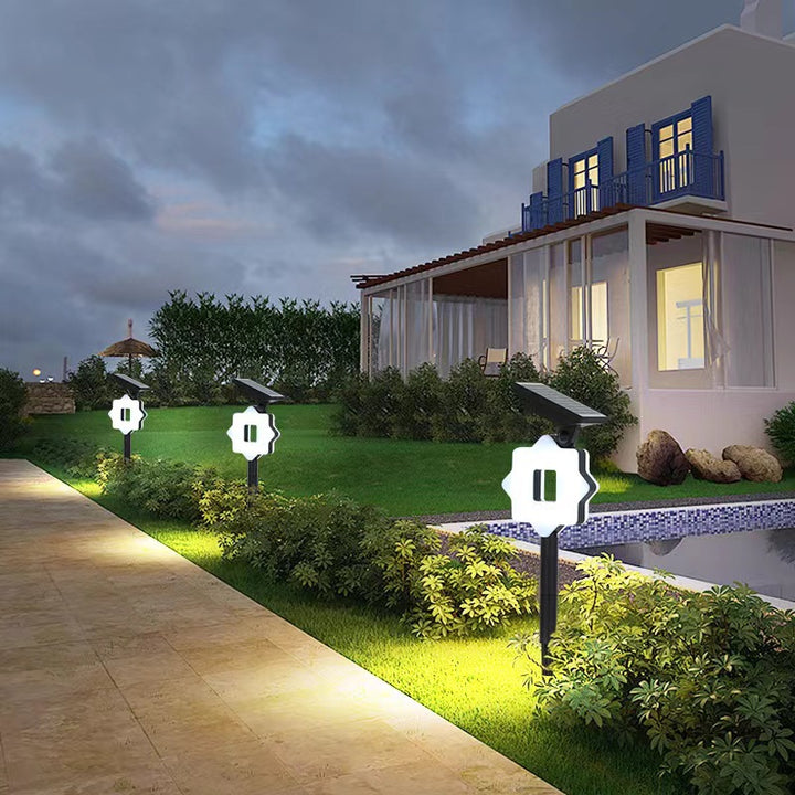 Moderne Art Deco Solar Wasserdichte ABS PC Runde Mond Dreieck Polygon Geometrische LED Außenleuchte Landschaftsbeleuchtung Für Garten 