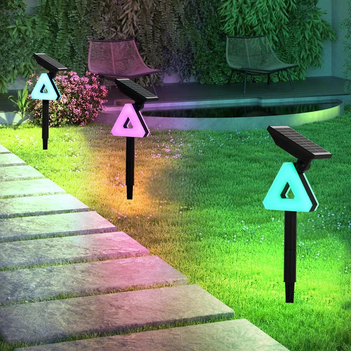 Moderne Art Deco Solar Wasserdichte ABS PC Runde Mond Dreieck Polygon Geometrische LED Außenleuchte Landschaftsbeleuchtung Für Garten 