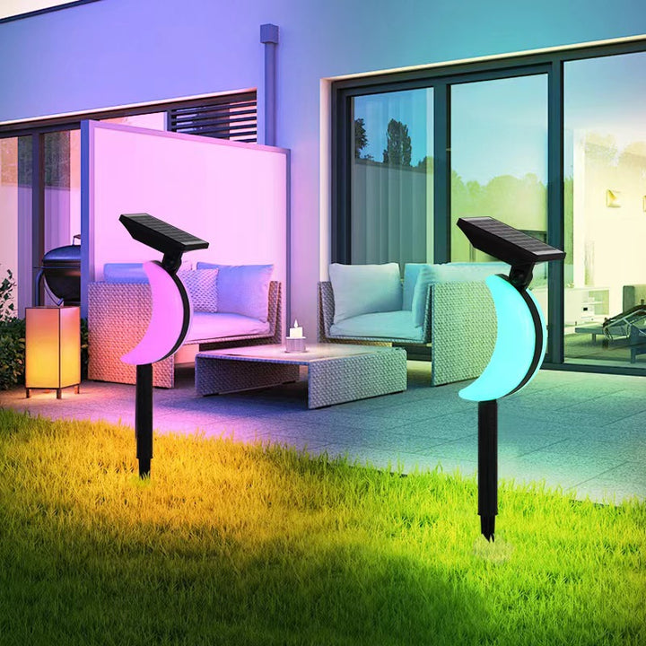 Moderne Art Deco Solar Wasserdichte ABS PC Runde Mond Dreieck Polygon Geometrische LED Außenleuchte Landschaftsbeleuchtung Für Garten 