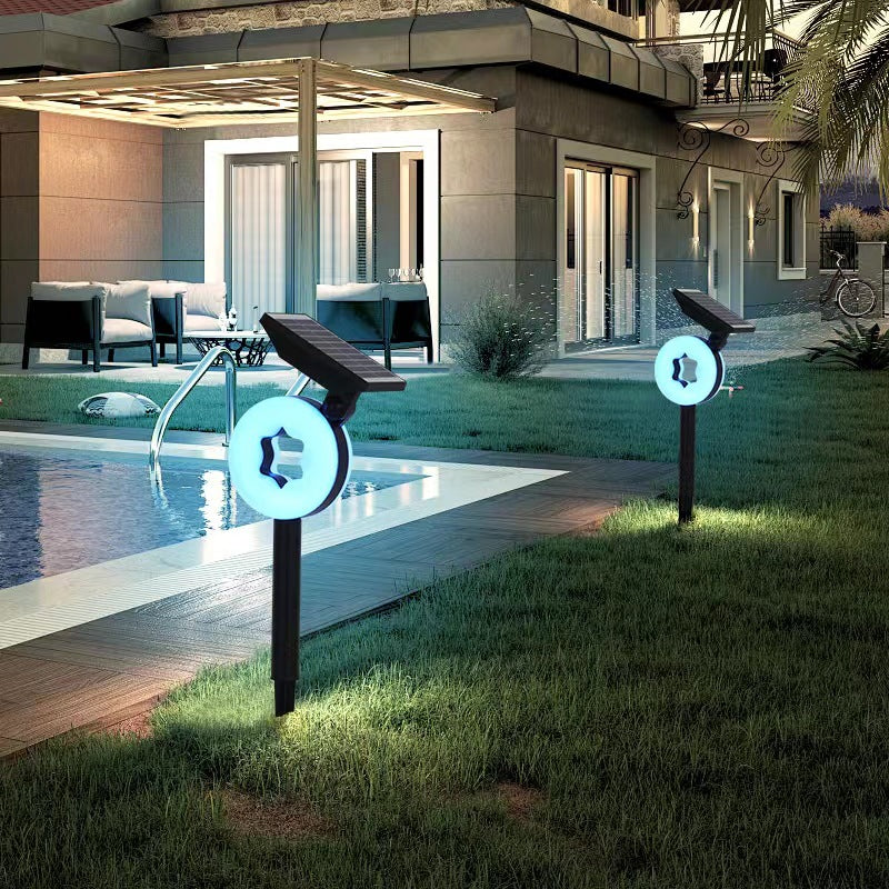 Moderne Art Deco Solar Wasserdichte ABS PC Runde Mond Dreieck Polygon Geometrische LED Außenleuchte Landschaftsbeleuchtung Für Garten 