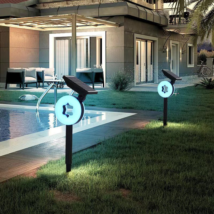 Moderne Art Deco Solar Wasserdichte ABS PC Runde Mond Dreieck Polygon Geometrische LED Außenleuchte Landschaftsbeleuchtung Für Garten 