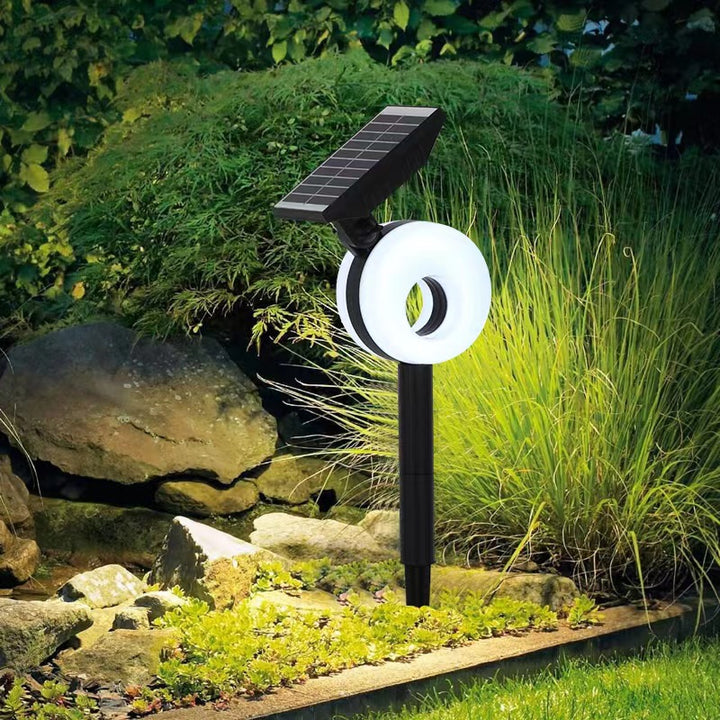 Moderne Art Deco Solar Wasserdichte ABS PC Runde Mond Dreieck Polygon Geometrische LED Außenleuchte Landschaftsbeleuchtung Für Garten 