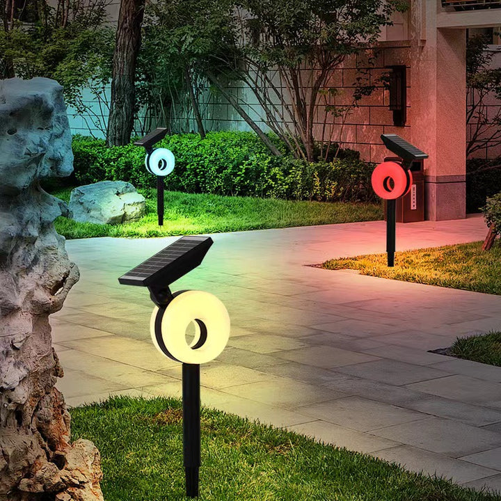 Moderne Art Deco Solar Wasserdichte ABS PC Runde Mond Dreieck Polygon Geometrische LED Außenleuchte Landschaftsbeleuchtung Für Garten 