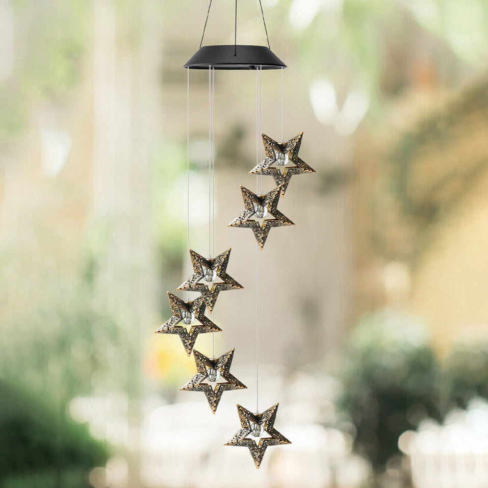 Décoration Contemporaine Bohème Solaire Imperméable ABS Métal Lune Soleil Étoile Carillon Éolien Suspendu LED Lumière Extérieure Éclairage Paysager Pour Patio Extérieur 