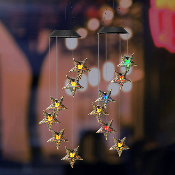 Décoration Contemporaine Bohème Solaire Imperméable ABS Métal Lune Soleil Étoile Carillon Éolien Suspendu LED Lumière Extérieure Éclairage Paysager Pour Patio Extérieur 