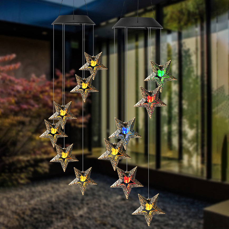 Décoration Contemporaine Bohème Solaire Imperméable ABS Métal Lune Soleil Étoile Carillon Éolien Suspendu LED Lumière Extérieure Éclairage Paysager Pour Patio Extérieur 