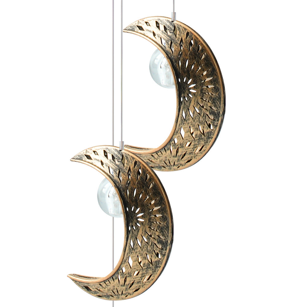 Décoration Contemporaine Bohème Solaire Imperméable ABS Métal Lune Soleil Étoile Carillon Éolien Suspendu LED Lumière Extérieure Éclairage Paysager Pour Patio Extérieur 