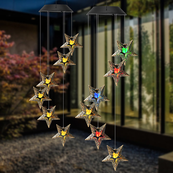 Décoration Contemporaine Bohème Solaire Imperméable ABS Métal Lune Soleil Étoile Carillon Éolien Suspendu LED Lumière Extérieure Éclairage Paysager Pour Patio Extérieur 