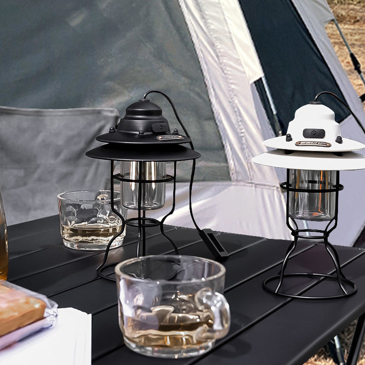 Contemporary Retro Waterproof Rechargeable Iron ABS PC Lantern Camping Portable LED Outdoor Light For Outdoor Patio