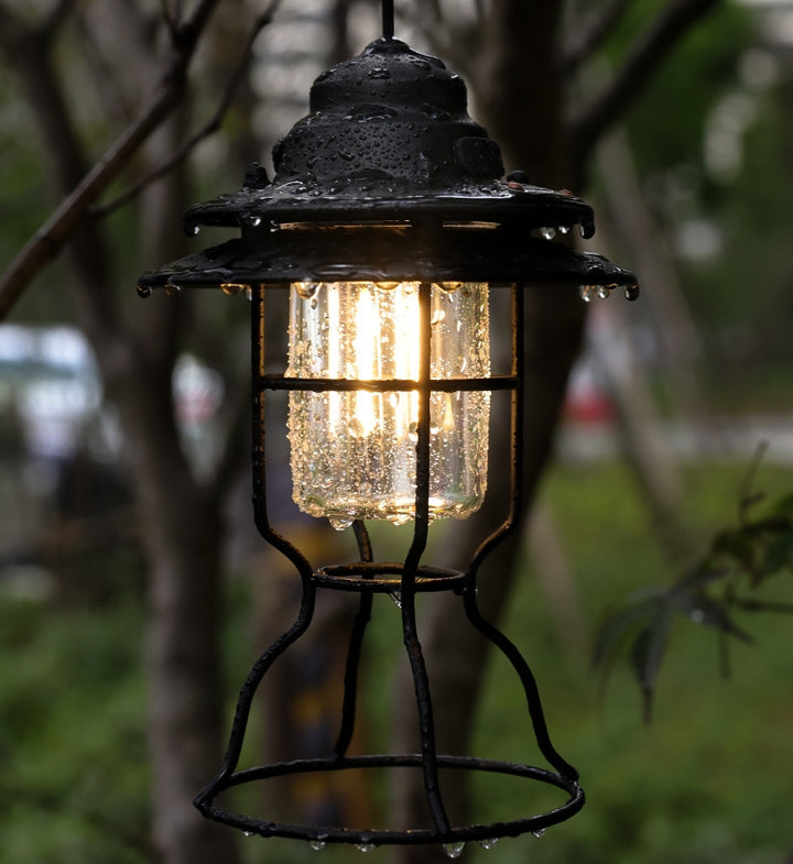 Contemporary Retro Waterproof Rechargeable Iron ABS PC Lantern Camping Portable LED Outdoor Light For Outdoor Patio