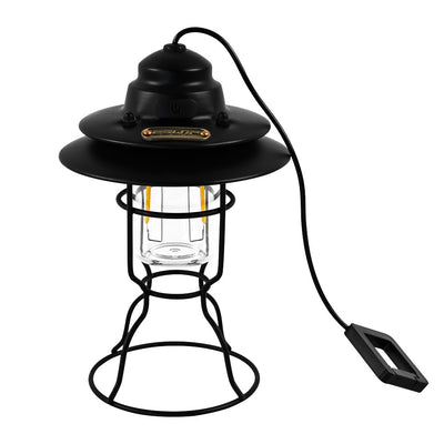 مصباح LED خارجي محمول للمخيمات مقاوم للماء وقابل للشحن مصنوع من الحديد وABS وPC بتصميم معاصر ريترو للباحات الخارجية 