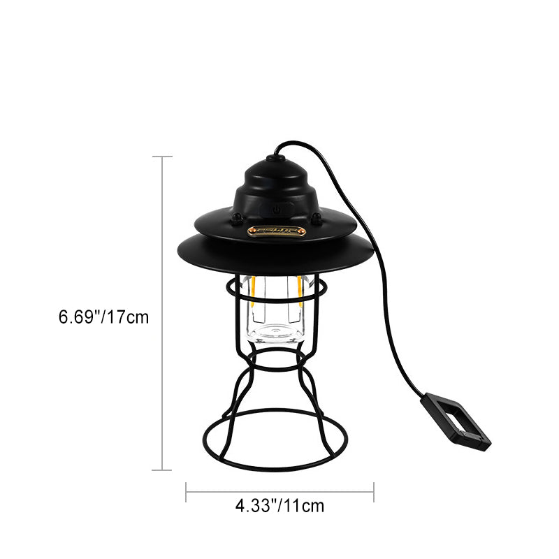 مصباح LED خارجي محمول للمخيمات مقاوم للماء وقابل للشحن مصنوع من الحديد وABS وPC بتصميم معاصر ريترو للباحات الخارجية 