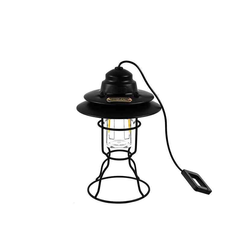 مصباح LED خارجي محمول للمخيمات مقاوم للماء وقابل للشحن مصنوع من الحديد وABS وPC بتصميم معاصر ريترو للباحات الخارجية 