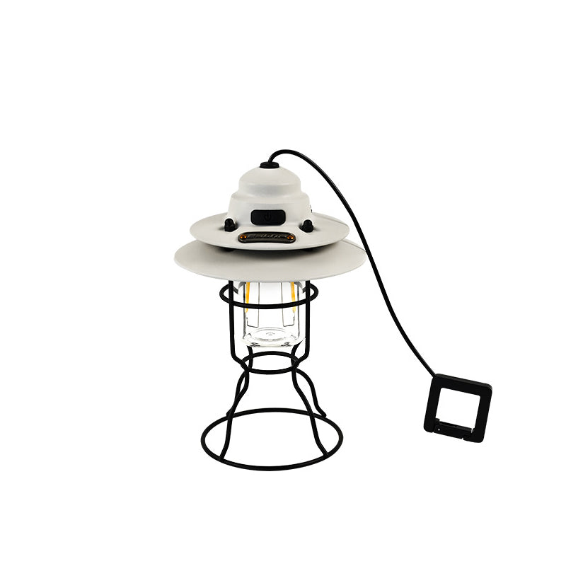 مصباح LED خارجي محمول للمخيمات مقاوم للماء وقابل للشحن مصنوع من الحديد وABS وPC بتصميم معاصر ريترو للباحات الخارجية 