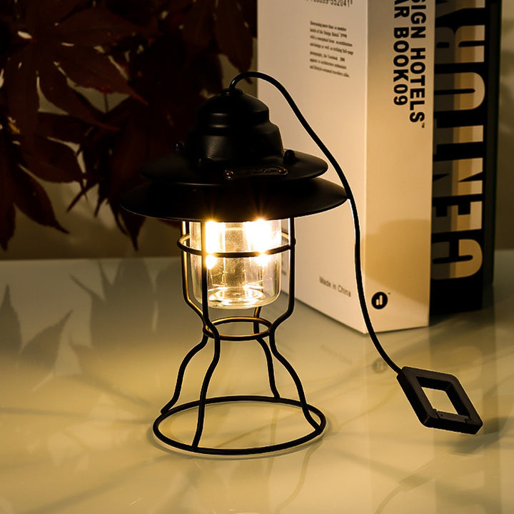 Contemporary Retro Waterproof Rechargeable Iron ABS PC Lantern Camping Portable LED Outdoor Light For Outdoor Patio