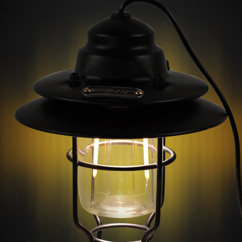 مصباح LED خارجي محمول للمخيمات مقاوم للماء وقابل للشحن مصنوع من الحديد وABS وPC بتصميم معاصر ريترو للباحات الخارجية 
