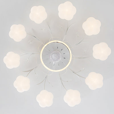 Contemporary Nordic Iron PVC Cotton Pumpkin 6/8/10 Light Semi-Flush Mount Ceiling Fan Light For Bedroom