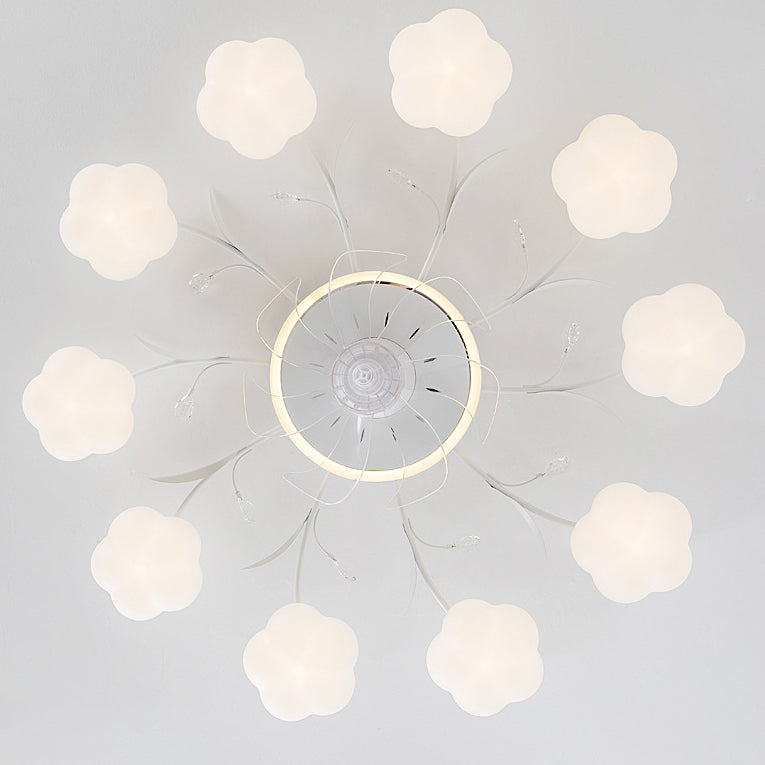 Contemporary Nordic Iron PVC Cotton Pumpkin 6/8/10 Light Semi-Flush Mount Ceiling Fan Light For Bedroom