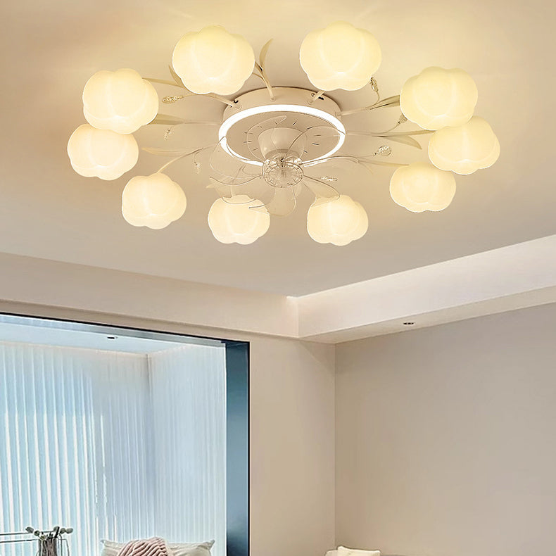 Contemporary Nordic Iron PVC Cotton Pumpkin 6/8/10 Light Semi-Flush Mount Ceiling Fan Light For Bedroom