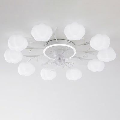 Contemporary Nordic Iron PVC Cotton Pumpkin 6/8/10 Light Semi-Flush Mount Ceiling Fan Light For Bedroom