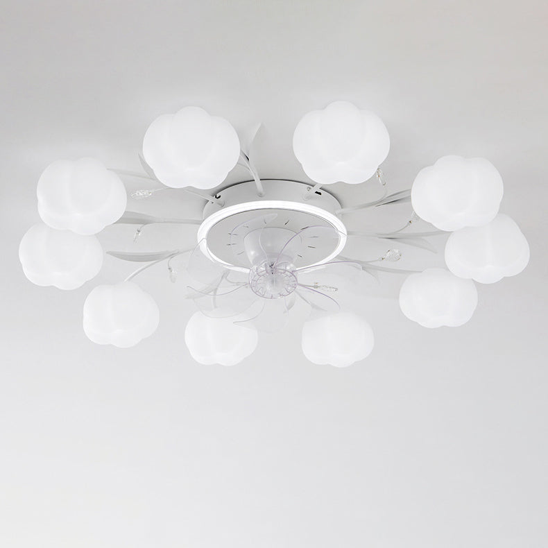 Contemporary Nordic Iron PVC Cotton Pumpkin 6/8/10 Light Semi-Flush Mount Ceiling Fan Light For Bedroom
