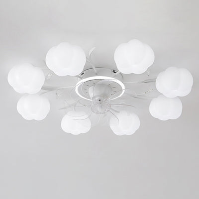 Contemporary Nordic Iron PVC Cotton Pumpkin 6/8/10 Light Semi-Flush Mount Ceiling Fan Light For Bedroom