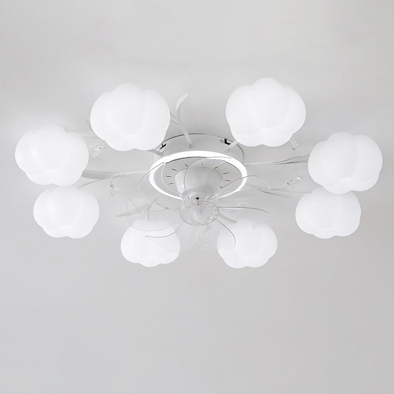 Contemporary Nordic Iron PVC Cotton Pumpkin 6/8/10 Light Semi-Flush Mount Ceiling Fan Light For Bedroom