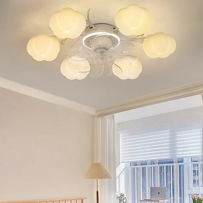 Contemporary Nordic Iron PVC Cotton Pumpkin 6/8/10 Light Semi-Flush Mount Ceiling Fan Light For Bedroom