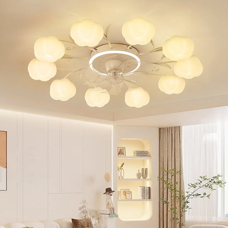 Contemporary Nordic Iron PVC Cotton Pumpkin 6/8/10 Light Semi-Flush Mount Ceiling Fan Light For Bedroom