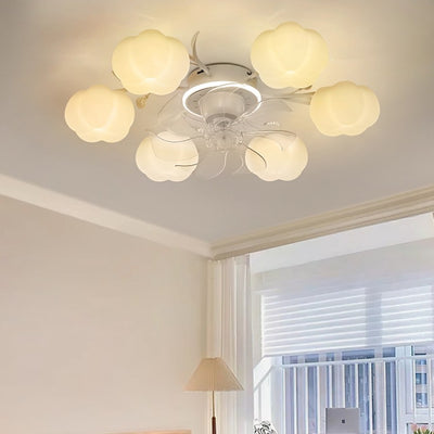 Contemporary Nordic Iron PVC Cotton Pumpkin 6/8/10 Light Semi-Flush Mount Ceiling Fan Light For Bedroom