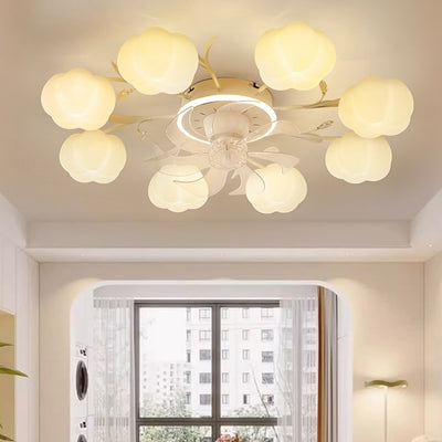 Contemporary Nordic Iron PVC Cotton Pumpkin 6/8/10 Light Semi-Flush Mount Ceiling Fan Light For Bedroom