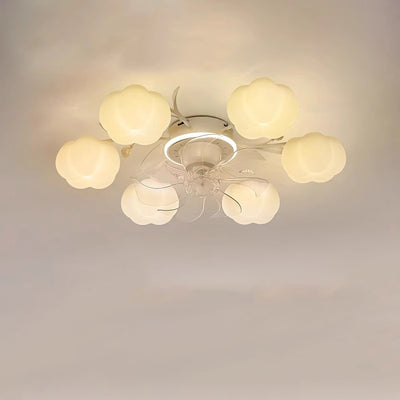 Contemporary Nordic Iron PVC Cotton Pumpkin 6/8/10 Light Semi-Flush Mount Ceiling Fan Light For Bedroom