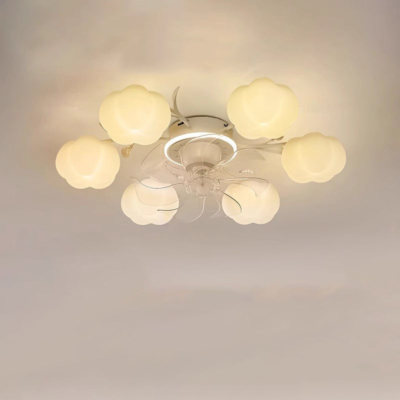 Contemporary Nordic Iron PVC Cotton Pumpkin 6/8/10 Light Semi-Flush Mount Ceiling Fan Light For Bedroom