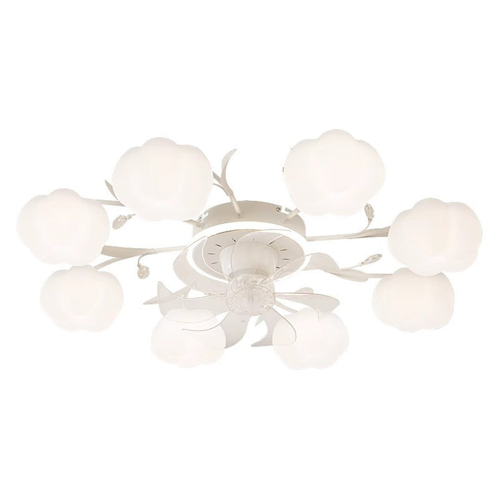 Contemporary Nordic Iron PVC Cotton Pumpkin 6/8/10 Light Semi-Flush Mount Ceiling Fan Light For Bedroom
