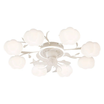 Contemporary Nordic Iron PVC Cotton Pumpkin 6/8/10 Light Semi-Flush Mount Ceiling Fan Light For Bedroom