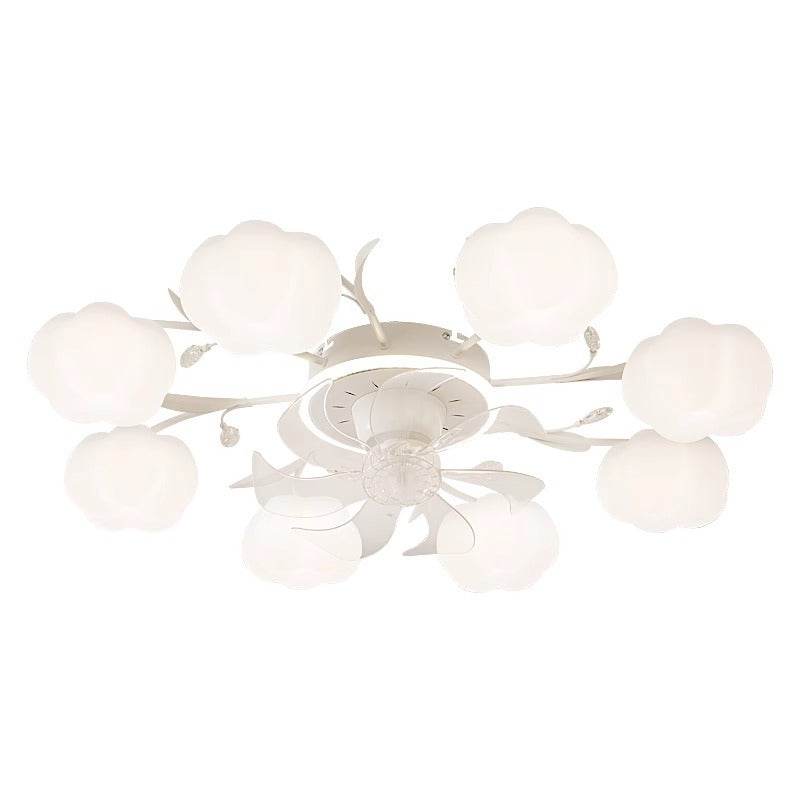 Contemporary Nordic Iron PVC Cotton Pumpkin 6/8/10 Light Semi-Flush Mount Ceiling Fan Light For Bedroom