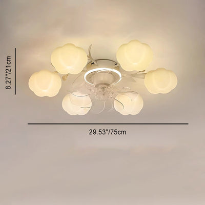 Contemporary Nordic Iron PVC Cotton Pumpkin 6/8/10 Light Semi-Flush Mount Ceiling Fan Light For Bedroom