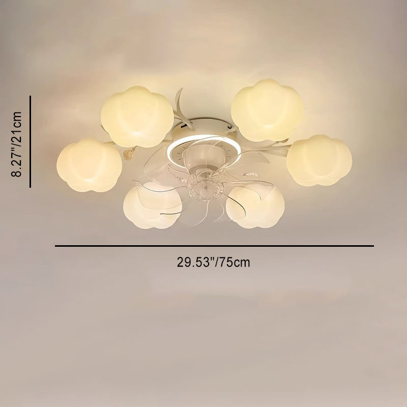 Contemporary Nordic Iron PVC Cotton Pumpkin 6/8/10 Light Semi-Flush Mount Ceiling Fan Light For Bedroom