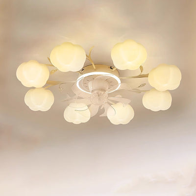 Contemporary Nordic Iron PVC Cotton Pumpkin 6/8/10 Light Semi-Flush Mount Ceiling Fan Light For Bedroom