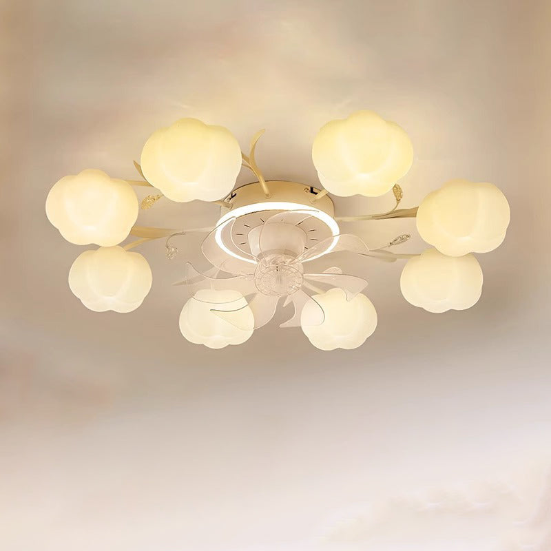 Contemporary Nordic Iron PVC Cotton Pumpkin 6/8/10 Light Semi-Flush Mount Ceiling Fan Light For Bedroom