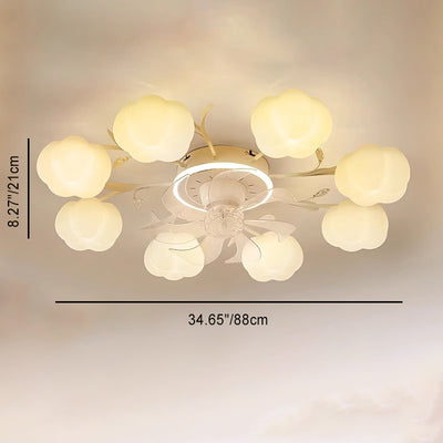 Contemporary Nordic Iron PVC Cotton Pumpkin 6/8/10 Light Semi-Flush Mount Ceiling Fan Light For Bedroom