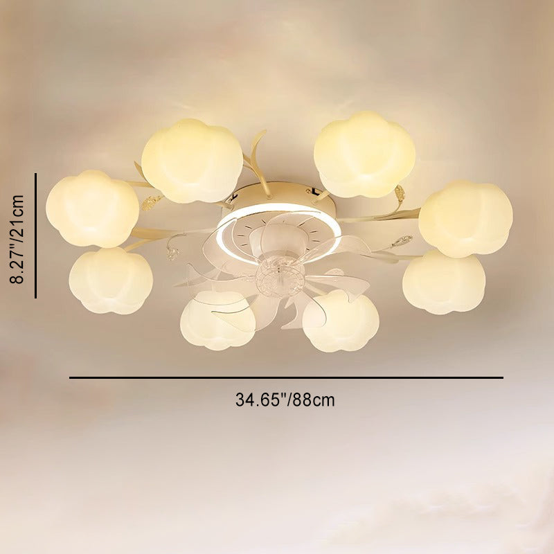 Contemporary Nordic Iron PVC Cotton Pumpkin 6/8/10 Light Semi-Flush Mount Ceiling Fan Light For Bedroom