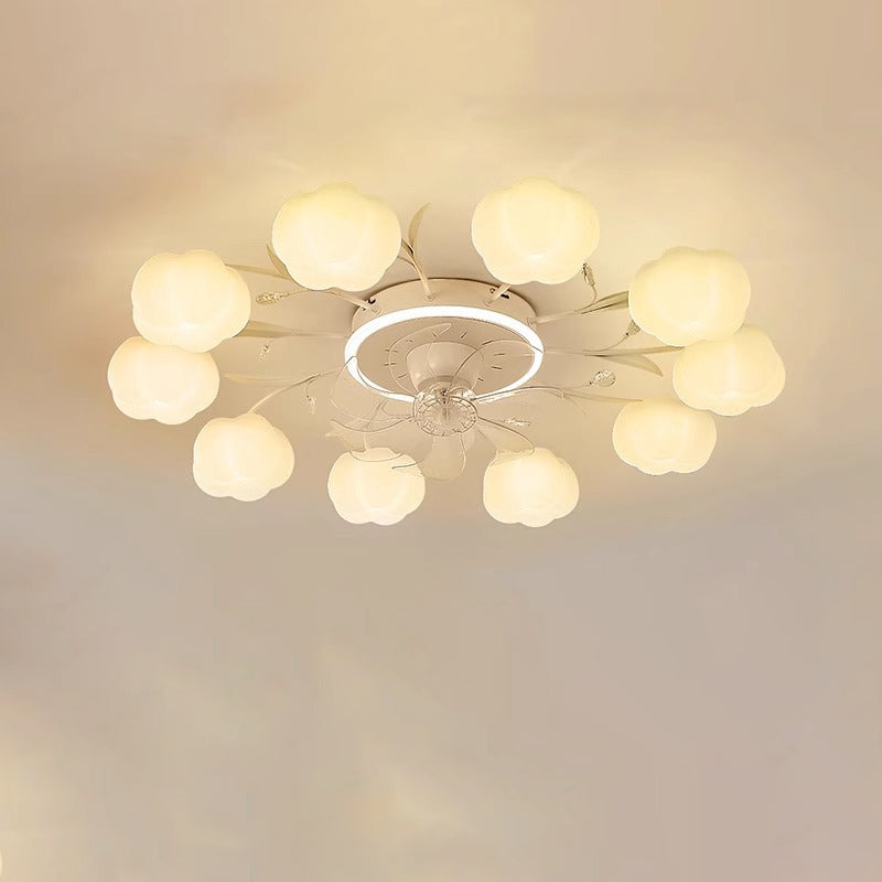 Contemporary Nordic Iron PVC Cotton Pumpkin 6/8/10 Light Semi-Flush Mount Ceiling Fan Light For Bedroom