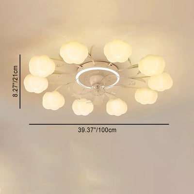 Contemporary Nordic Iron PVC Cotton Pumpkin 6/8/10 Light Semi-Flush Mount Ceiling Fan Light For Bedroom